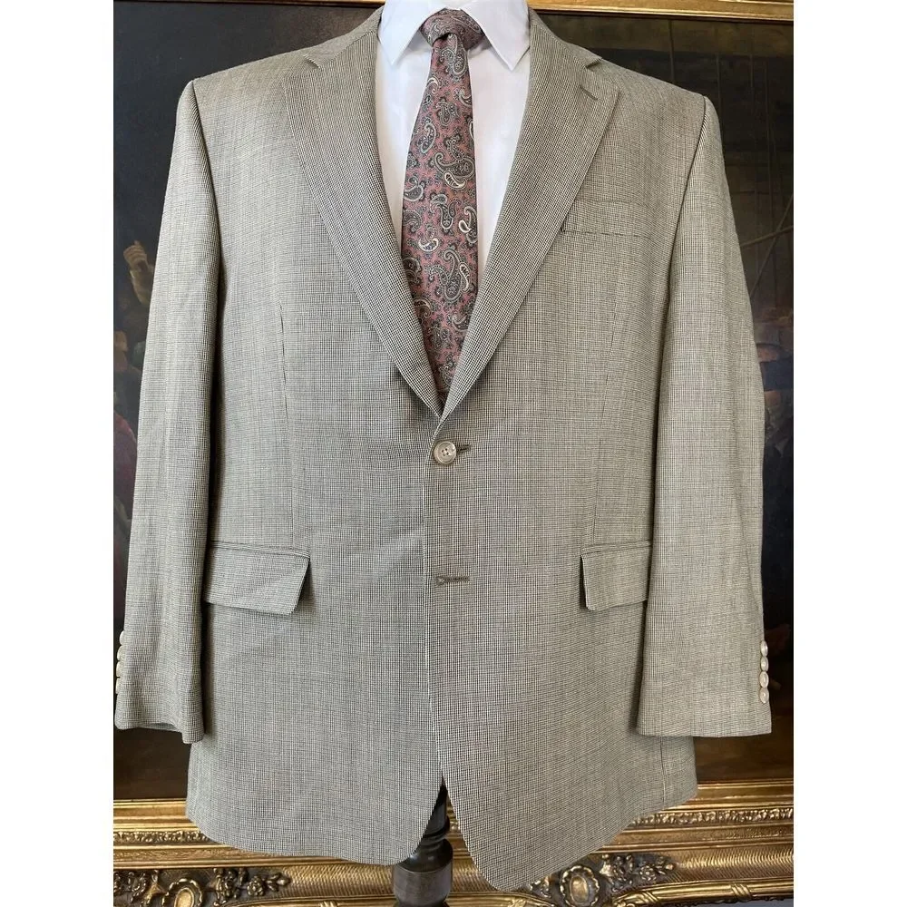 Lauren Ralph Lauren 42R Silk Wool Tan Micro Weave 2Btn Blazer Jacket Sport Coat